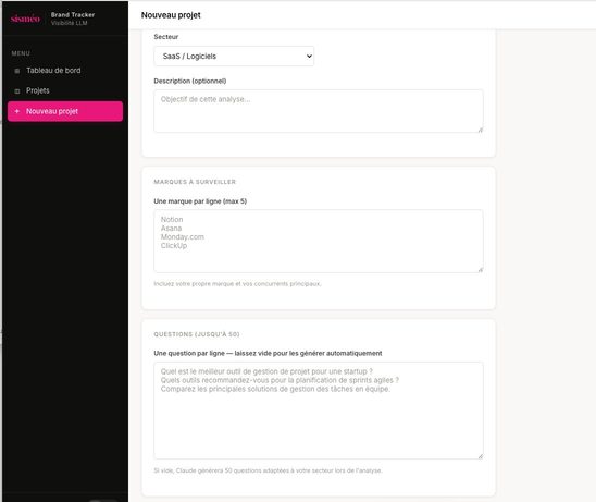Brand Tracker — Création d'un nouveau projet GEO